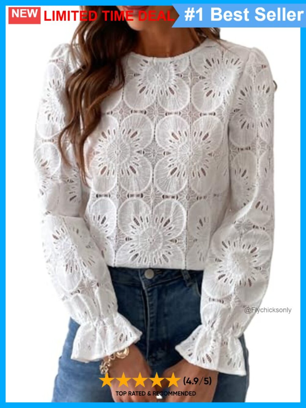 Lace Eyelet Puff Sleeve Blouse Sheer Cotton Nylon Floral Crochet Top